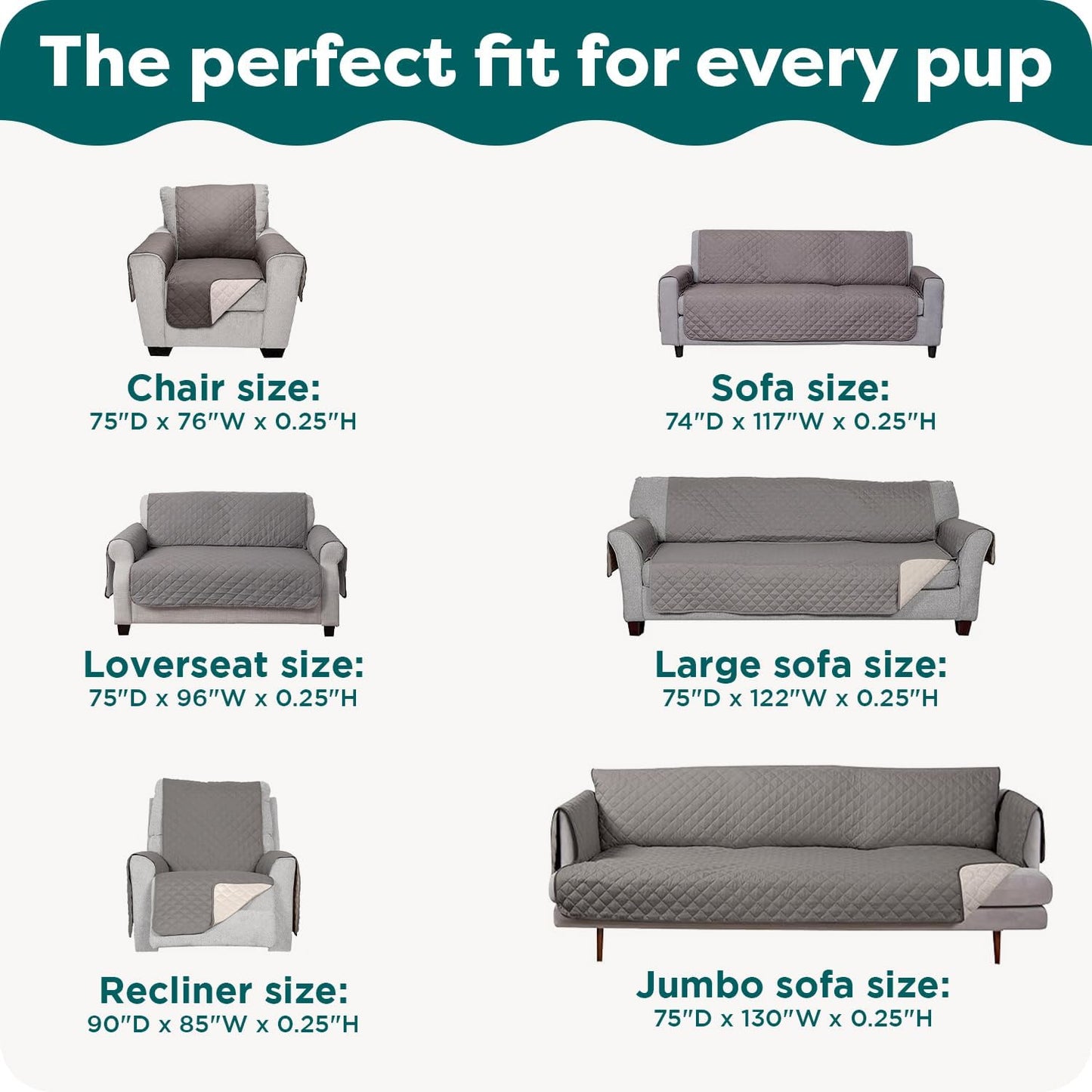 Water-Resistant Sofa Cover for Dogs & Cats, Reversible Couch Protector with Secure Straps and Pinsonic Quilted Fabric, Machine Washable Couch Cover, Large Sofa, Gray Mist